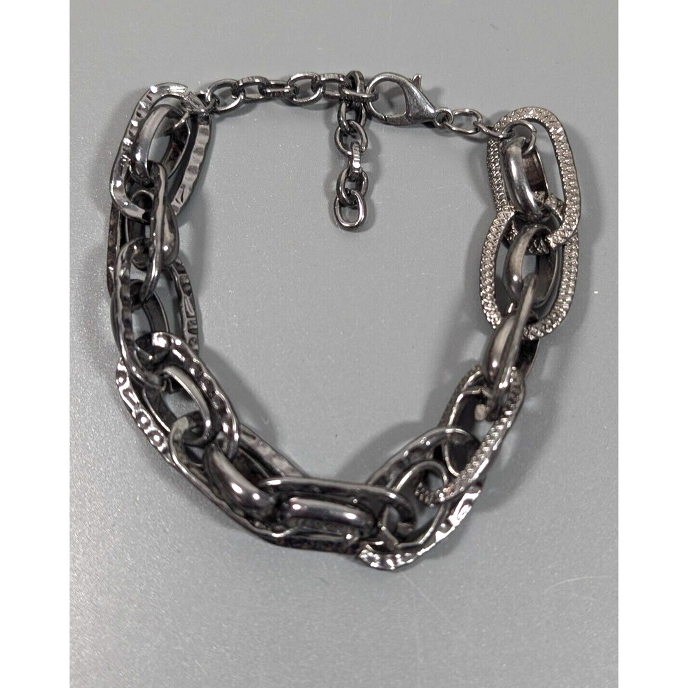 Gunmetal Gray Chunky Oval Chain Bracelet Western Gothic Statement 9 in